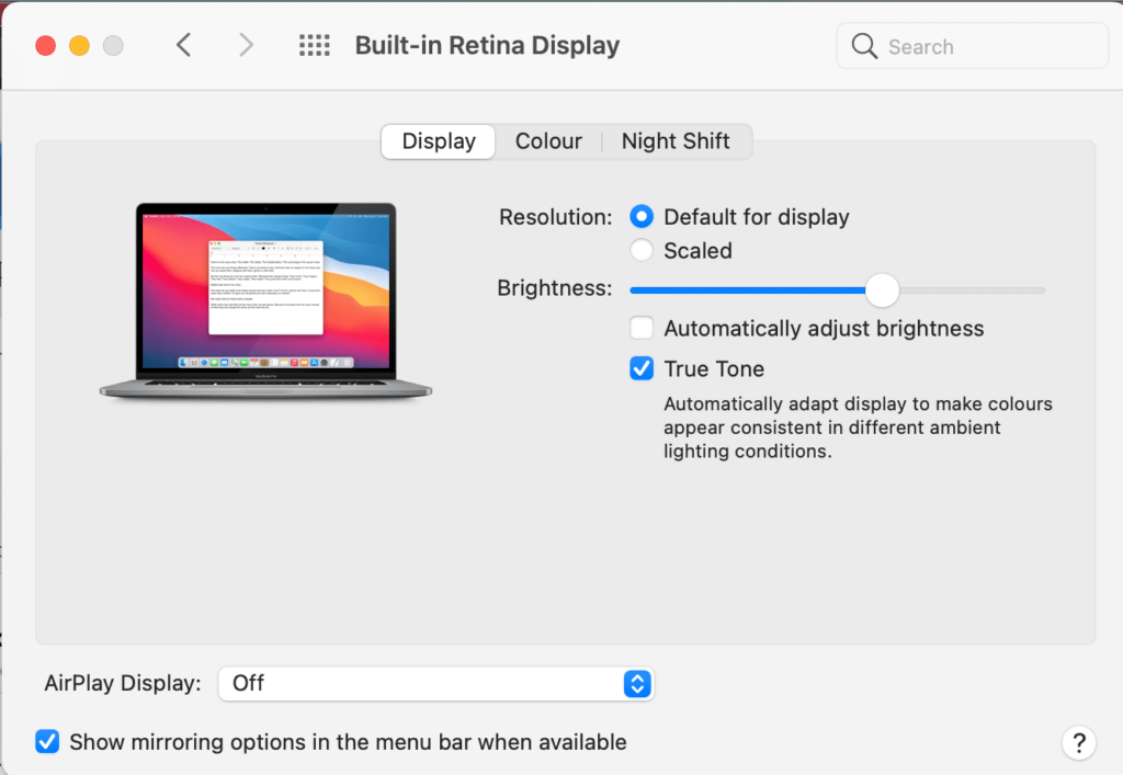 Automatically adjust brightness option in macbook screen